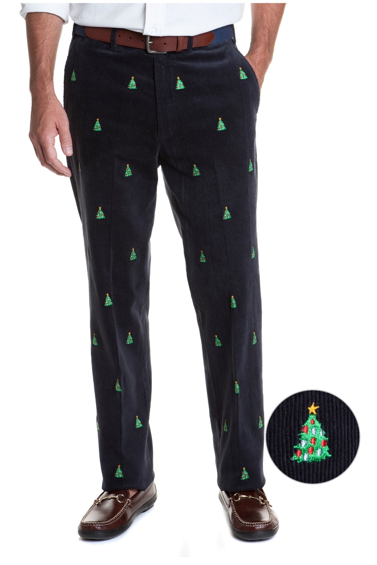 Mens Christmas Corduroy Embroidered Pant Navy With Christmas Tree –  Castaway Nantucket Island