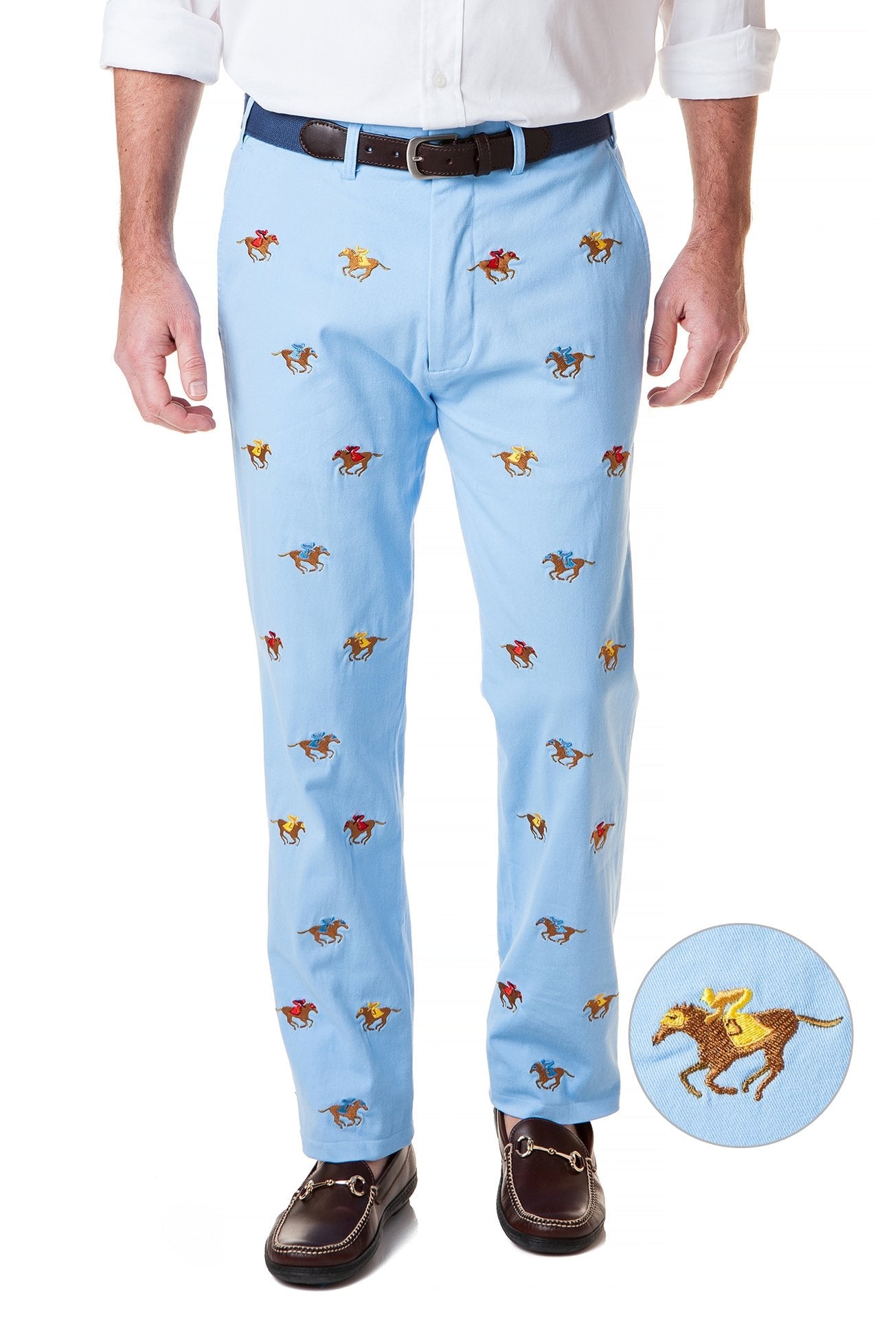 Castaway Mens Embroidered Twill Pants with Racing Horses - Derby Ready –  Castaway Nantucket Island