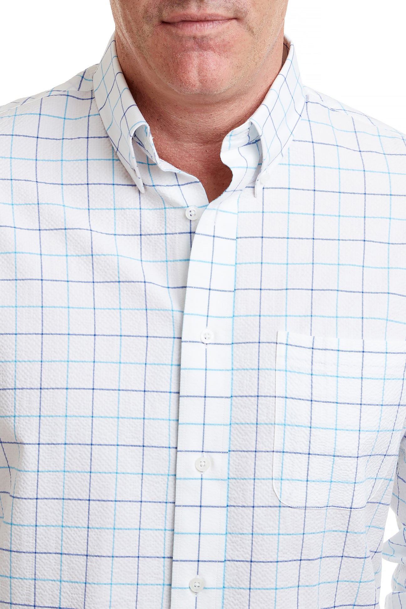 Chase Shirt Blue and Navy Windowpane Seersucker