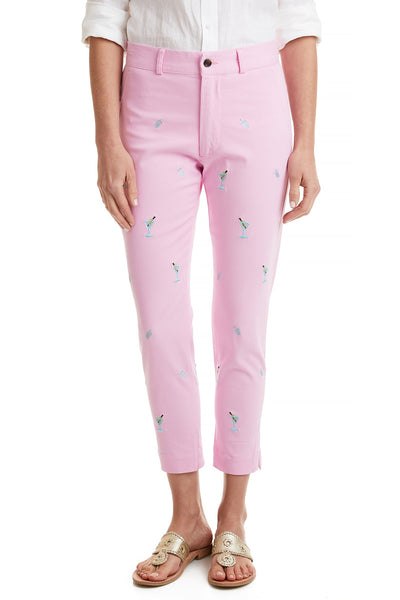 Ankle Capri Stretch Twill Pink with Martini & Shaker LADIES PANTS Castaway Nantucket Island