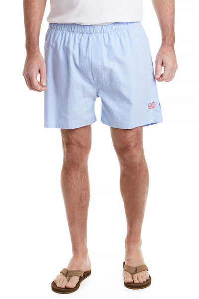 Barefoot Boxer Blue Oxford with Single American Flag CASTAWAY BOXERS Castaway Nantucket Island