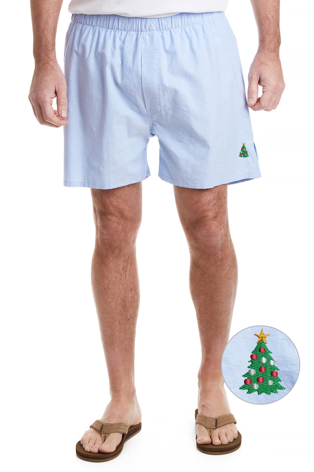 Barefoot Boxer Blue Oxford with Single Christmas Tree CASTAWAY BOXERS Castaway Nantucket Island