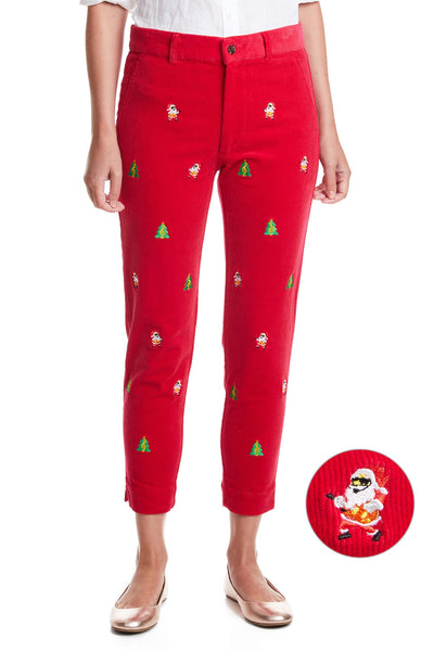 Beachcomber Corduroy Ankle Capri Crimson with Rockin Around the Christmas Tree LADIES PANTS Castaway Nantucket Island