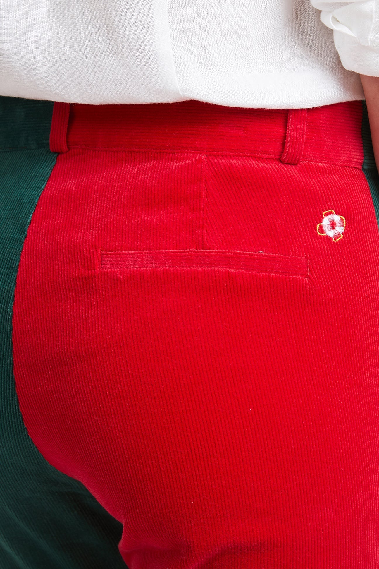 Beachcomber Corduroy Ankle Capri Hunter and Crimson Panel LADIES PANTS Castaway Nantucket Island