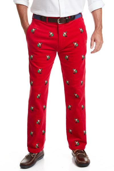 Beachcomber Corduroy Pant Crimson with Santa MENS EMBROIDERED PANTS Castaway Nantucket Island