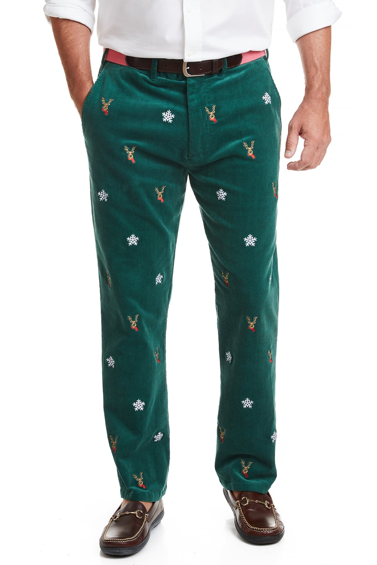 Beachcomber Corduroy Pant Hunter with Dasher & Snowflake MENS EMBROIDERED PANTS Castaway Nantucket Island