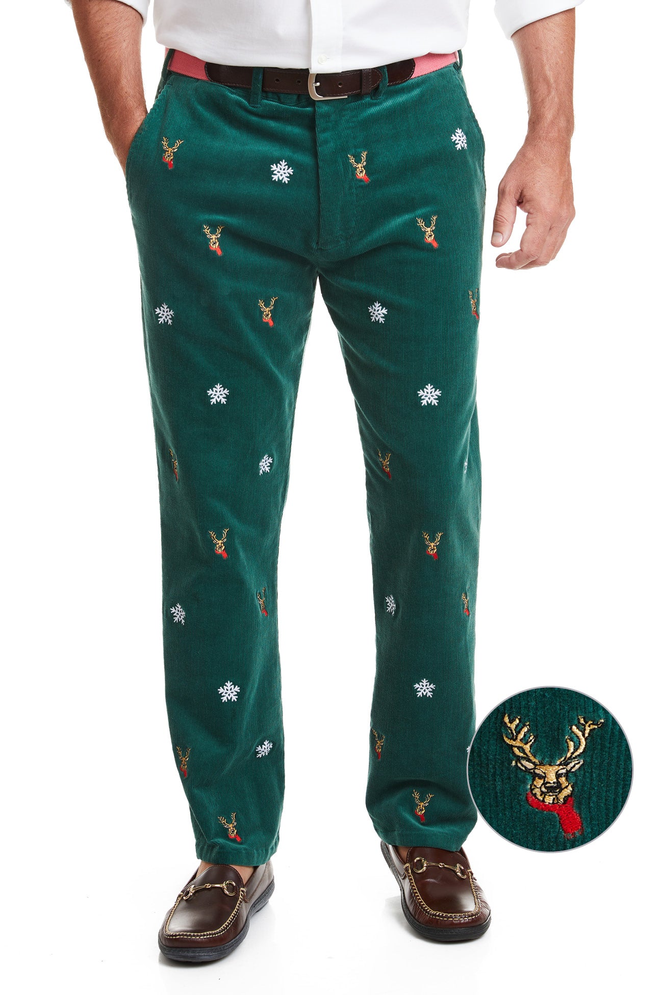 Beachcomber Corduroy Pant Hunter with Dasher & Snowflake MENS EMBROIDERED PANTS Castaway Nantucket Island