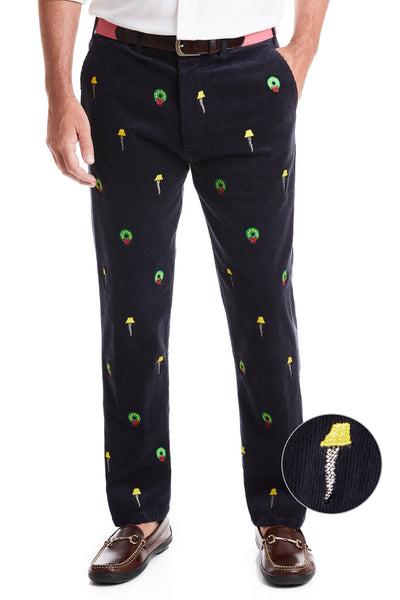 Beachcomber Corduroy Pant Nantucket Navy with Leg Lamp MENS EMBROIDERED PANTS Castaway Nantucket Island