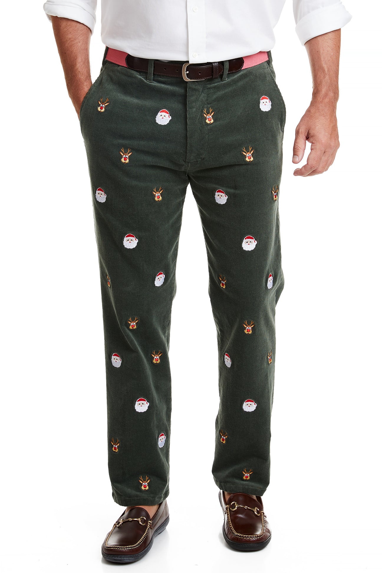 Beachcomber Corduroy Pant Olive with Christmas Night MENS EMBROIDERED PANTS Castaway Nantucket Island