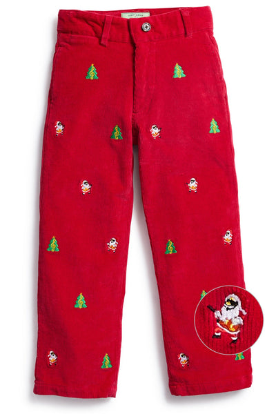 Boys Beachcomber Corduroy Pant Crimson with Rockin Around the Christmas Tree BOYS PANTS Castaway Nantucket Island