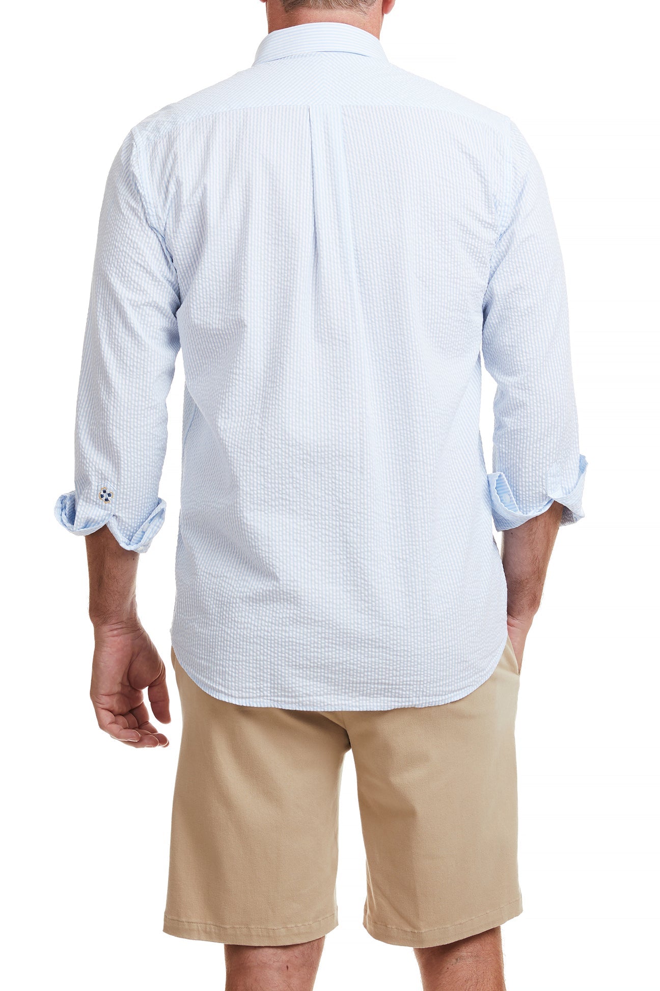 Chase Blue Seersucker Shirt MENS SPORT SHIRTS Castaway Nantucket Island