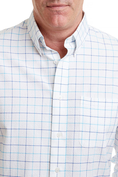 Chase Shirt Blue and Navy Windowpane Seersucker MENS SPORT SHIRTS Castaway Nantucket Island