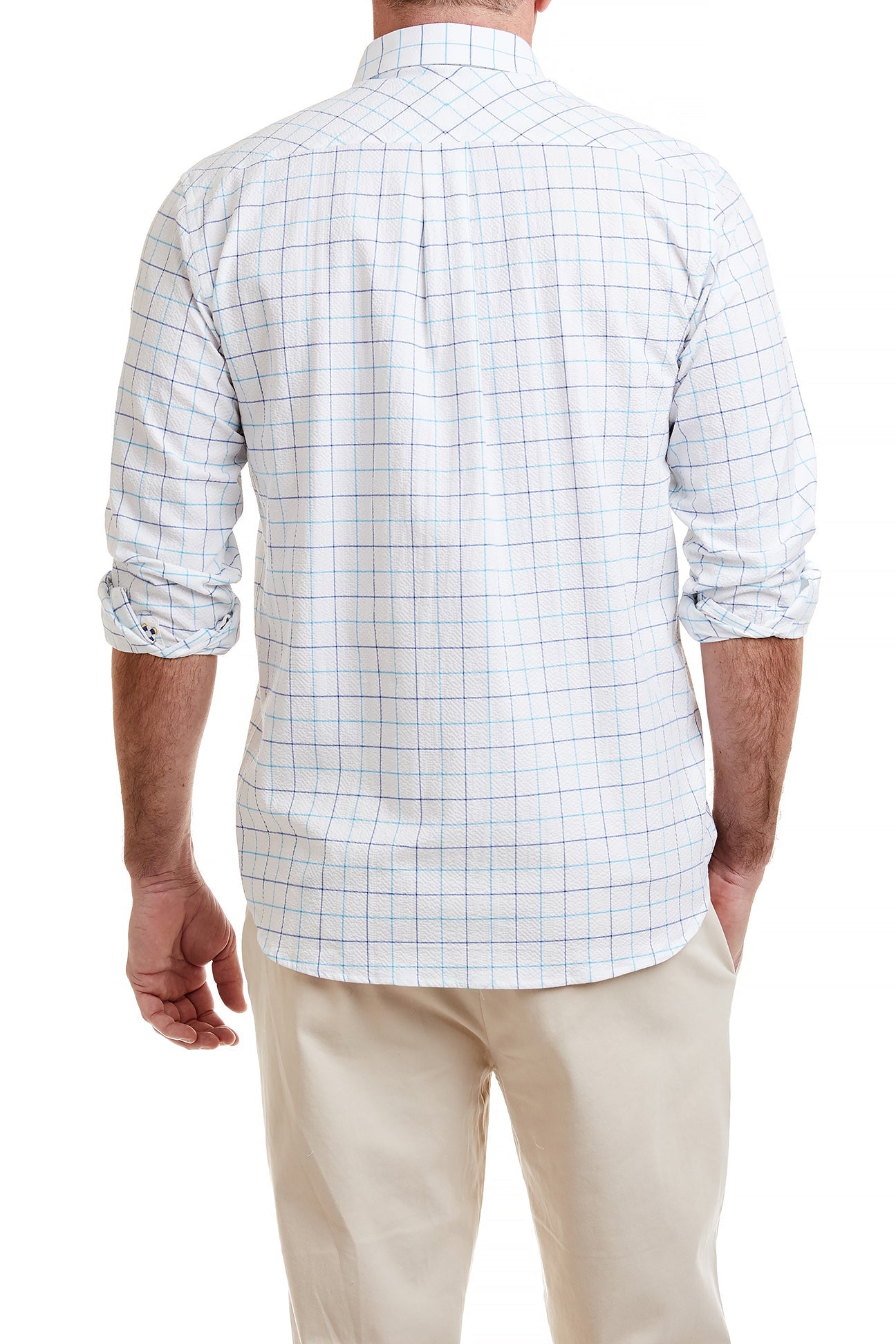 Chase Shirt Blue and Navy Windowpane Seersucker MENS SPORT SHIRTS Castaway Nantucket Island