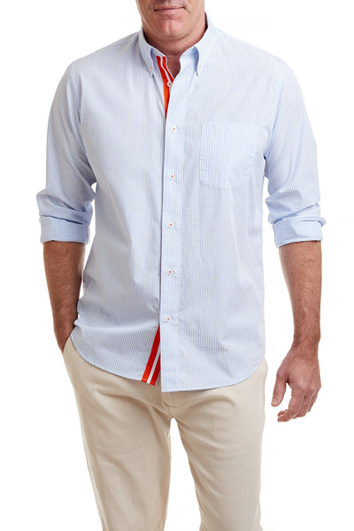 Chase Shirt Blue Graph with Orange Grosgrain Trim MENS SPORT SHIRTS Castaway Nantucket Island