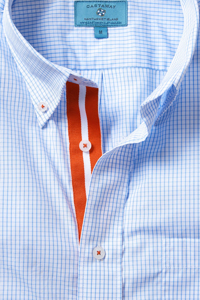 Chase Shirt Blue Graph with Orange Grosgrain Trim MENS SPORT SHIRTS Castaway Nantucket Island