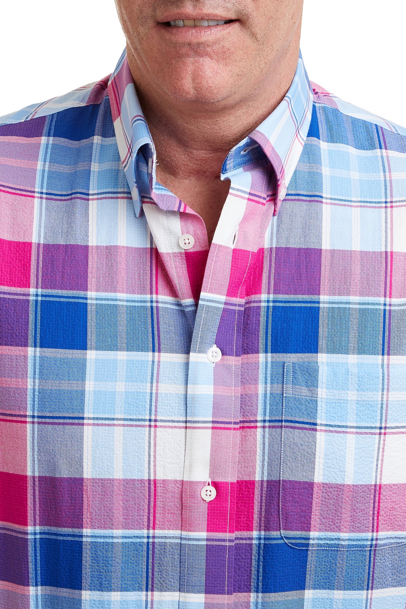 Chase Shirt Blue with Pink Plaid Seersucker MENS SPORT SHIRTS Castaway Nantucket Island