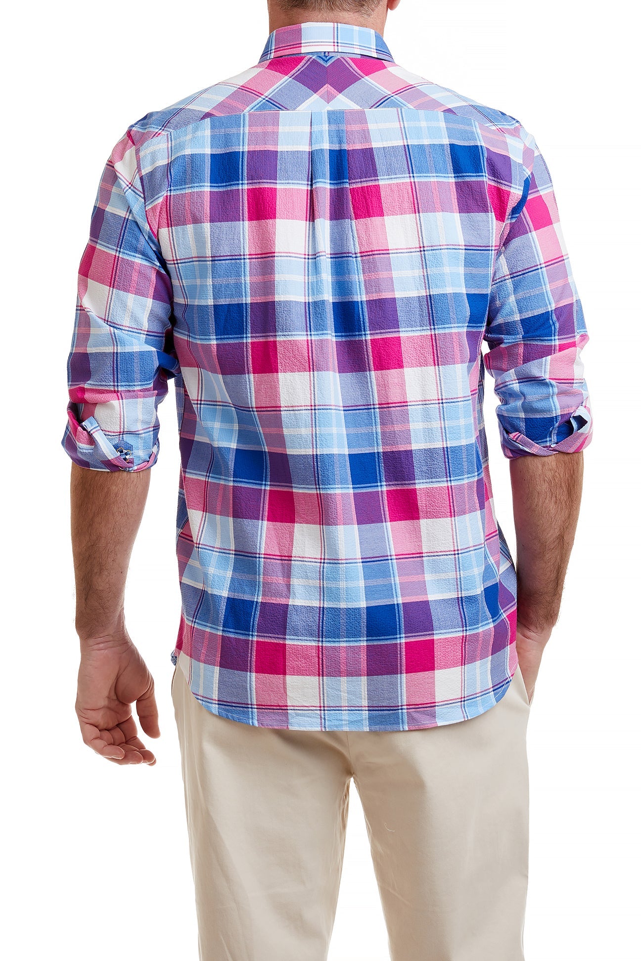 Chase Shirt Blue with Pink Plaid Seersucker MENS SPORT SHIRTS Castaway Nantucket Island