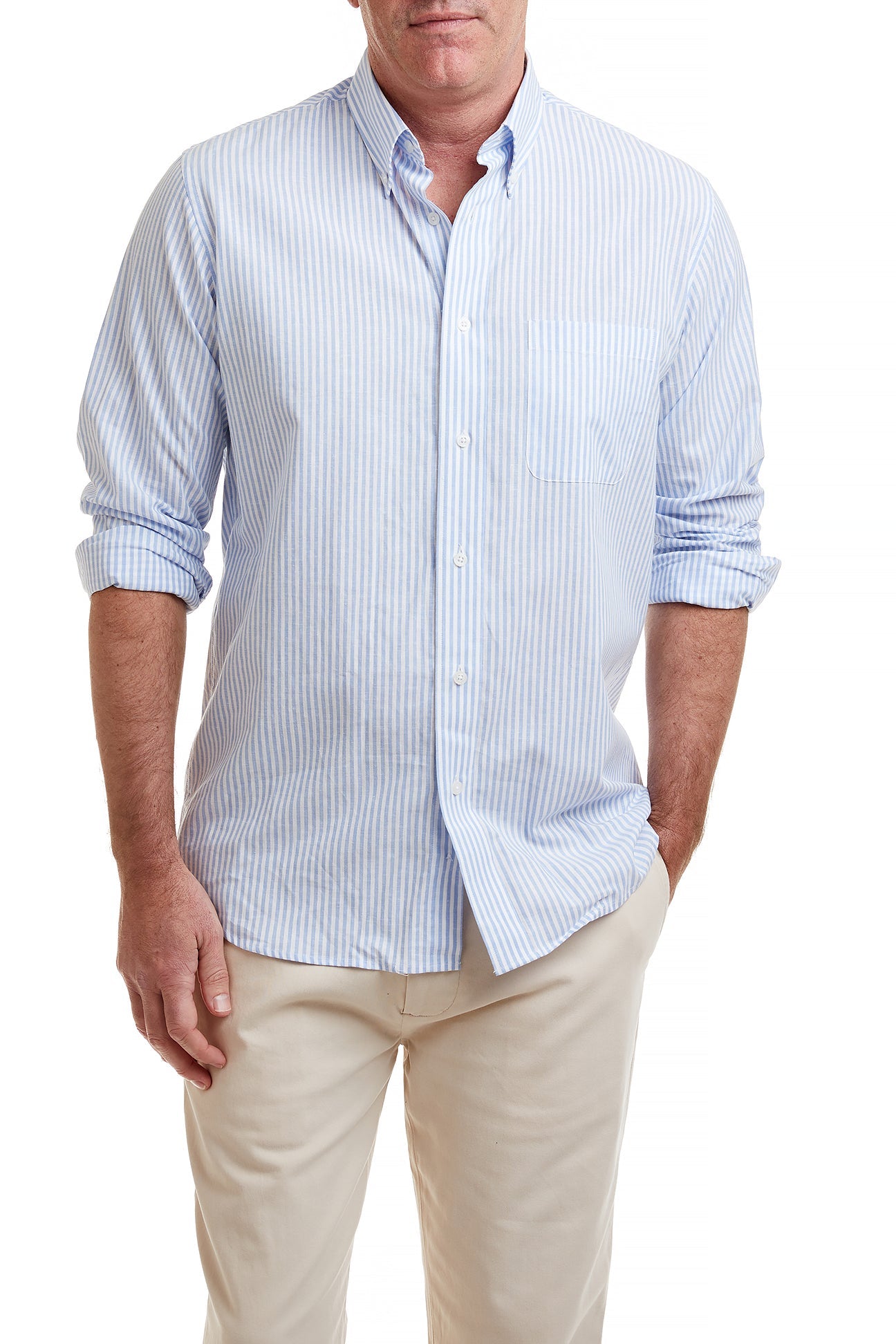 Chase Shirt Linen Blue Stripe MENS SPORT SHIRTS Castaway Nantucket Island