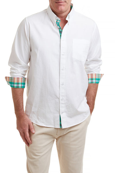 Chase Shirt White Oxford with Seacrest Patch Madras Trim MENS SPORT SHIRTS Castaway Nantucket Island