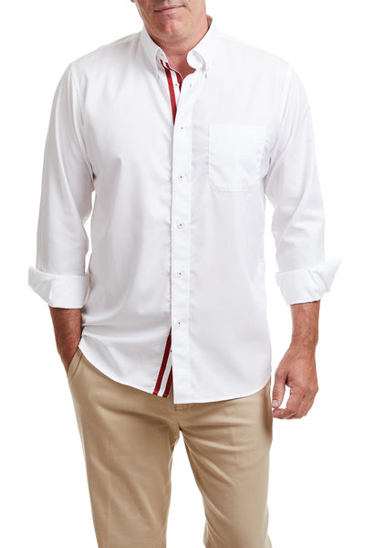 Chase Shirt White with Crimson Grosgrain Trim MENS SPORT SHIRTS Castaway Nantucket Island