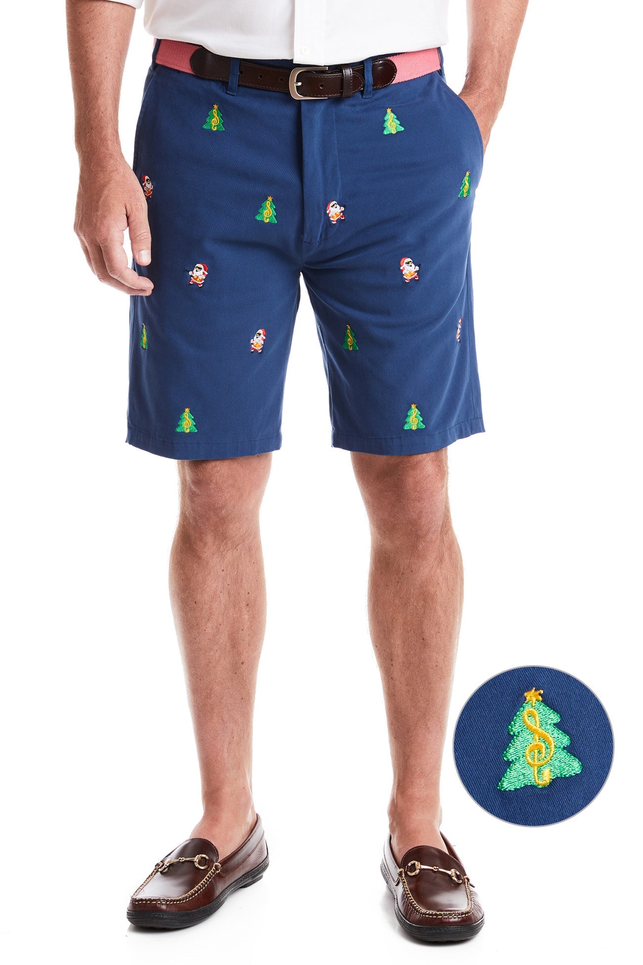 Cisco Short Nantucket Navy with Rockin' Around the Christmas Tree MENS EMBROIDERED SHORTS Castaway Nantucket Island