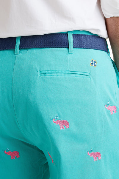 Cisco Short Stretch Twill Aquatic Green with Elephant Toasting MENS EMBROIDERED SHORTS Castaway Nantucket Island