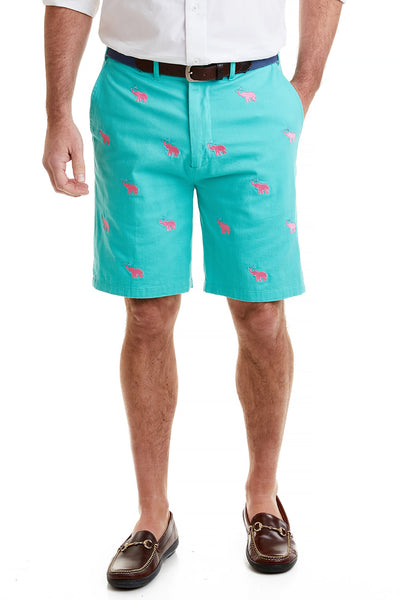 Cisco Short Stretch Twill Aquatic Green with Elephant Toasting MENS EMBROIDERED SHORTS Castaway Nantucket Island