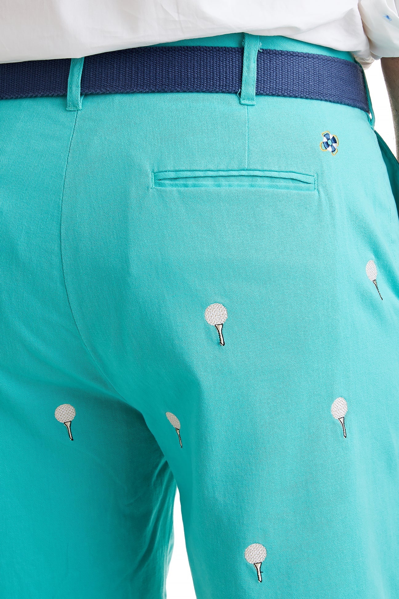 Cisco Short Stretch Twill Aquatic Green with Golf Ball & Tee MENS EMBROIDERED SHORTS Castaway Nantucket Island