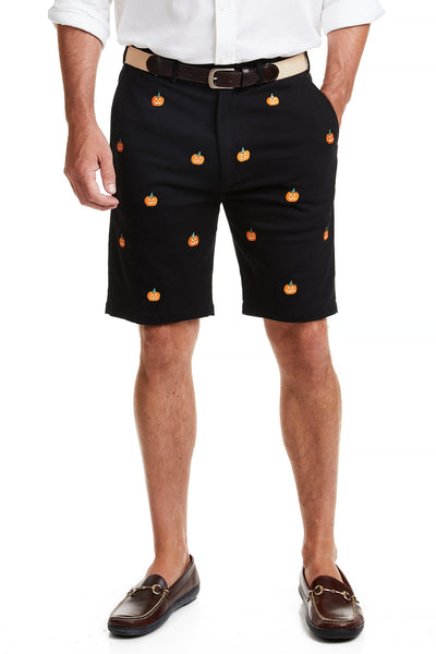 Cisco Short Stretch Twill Black with Jack O'Lantern MENS EMBROIDERED SHORTS Castaway Nantucket Island