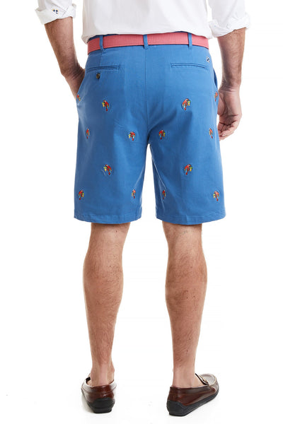 Cisco Short Stretch Twill Deep Ocean Blue with Party Parrot MENS EMBROIDERED SHORTS Castaway Nantucket Island