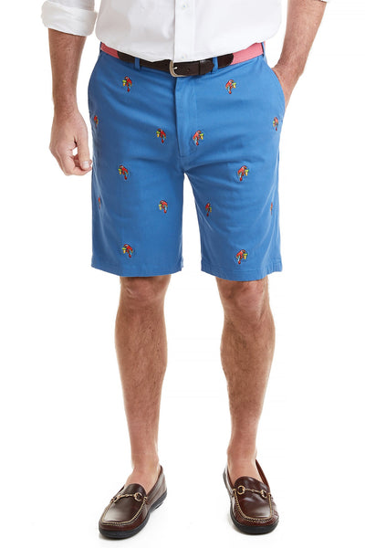 Cisco Short Stretch Twill Deep Ocean Blue with Party Parrot MENS EMBROIDERED SHORTS Castaway Nantucket Island