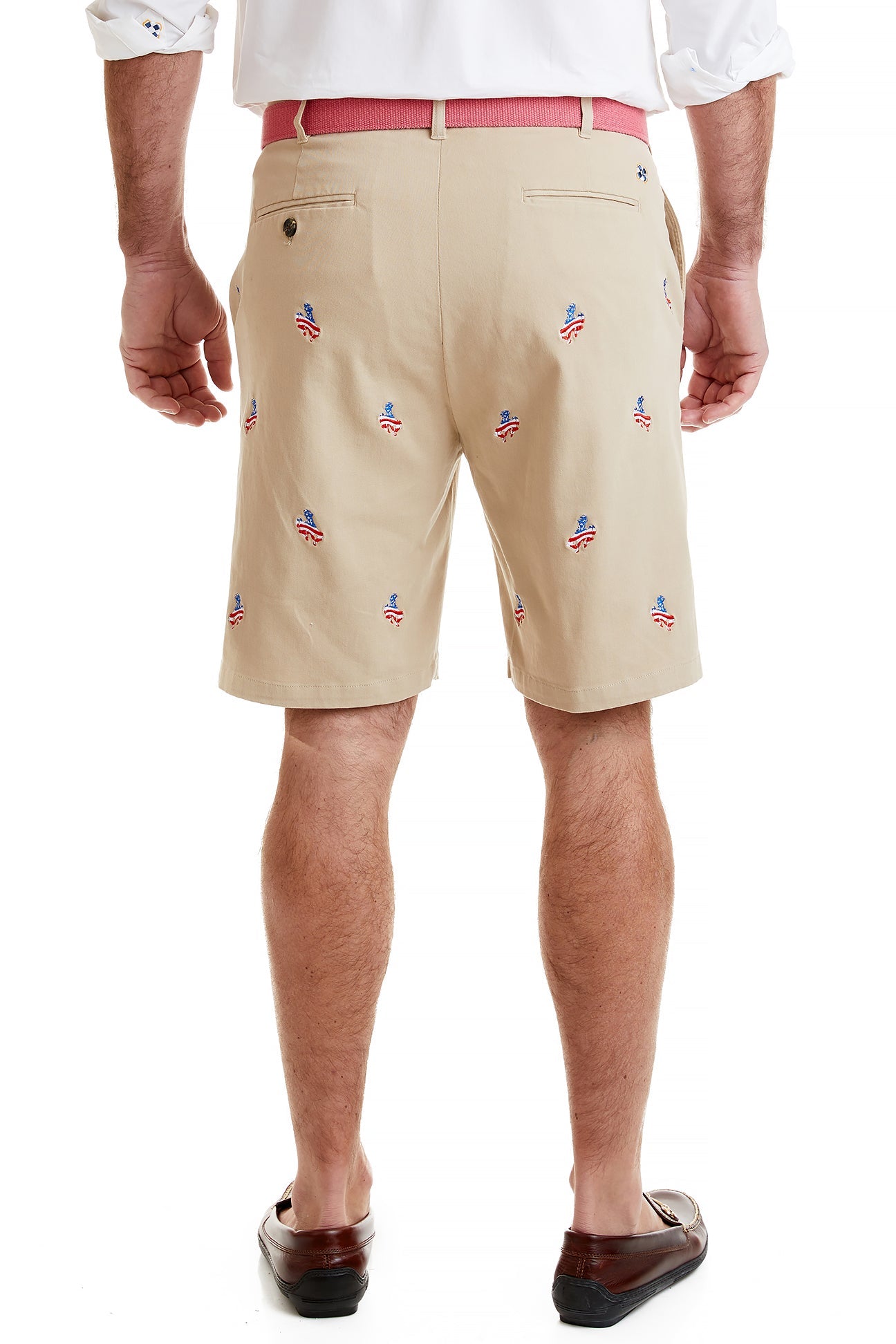 Cisco Short Stretch Twill Khaki with Cowboy Americana MENS EMBROIDERED SHORTS Castaway Nantucket Island