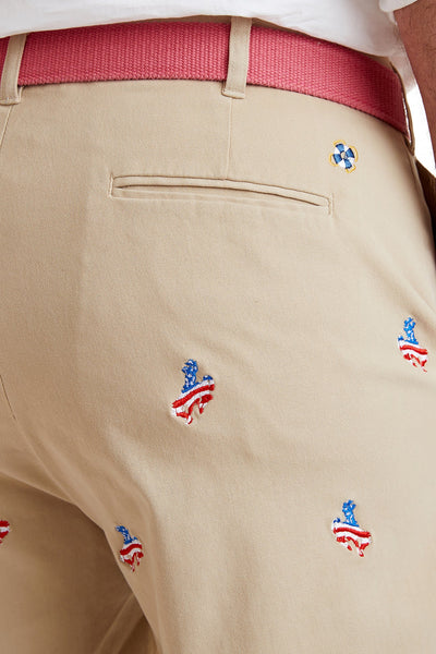 Cisco Short Stretch Twill Khaki with Cowboy Americana MENS EMBROIDERED SHORTS Castaway Nantucket Island