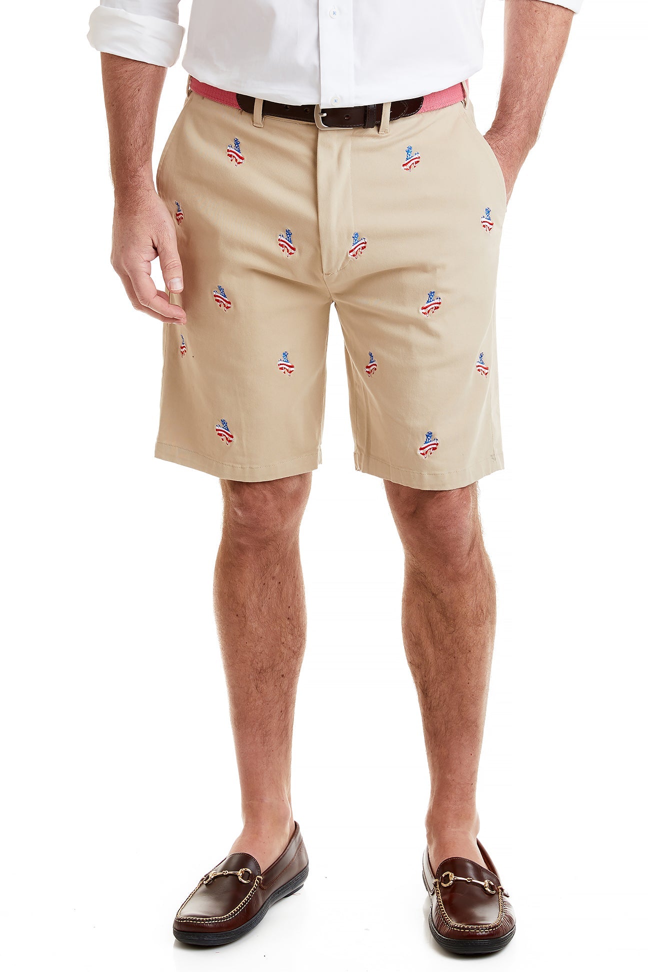 Cisco Short Stretch Twill Khaki with Cowboy Americana MENS EMBROIDERED SHORTS Castaway Nantucket Island