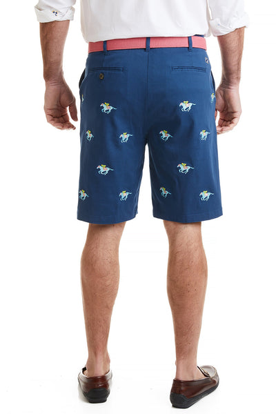 Cisco Short Stretch Twill Nantucket Navy with Racing Horses MENS EMBROIDERED SHORTS Castaway Nantucket Island