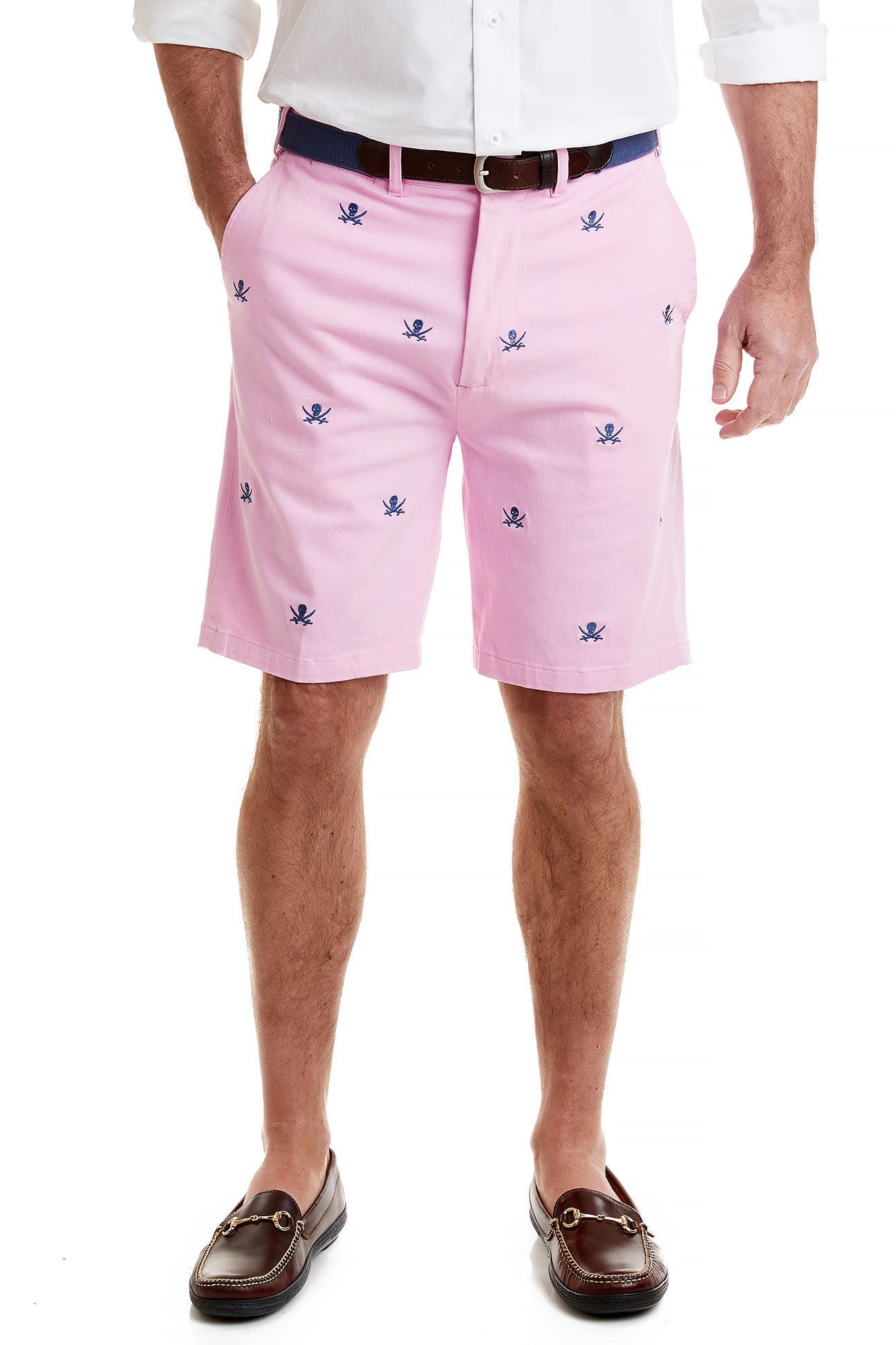 Cisco Short Stretch Twill Pink with Calico Jack MENS EMBROIDERED SHORTS Castaway Nantucket Island