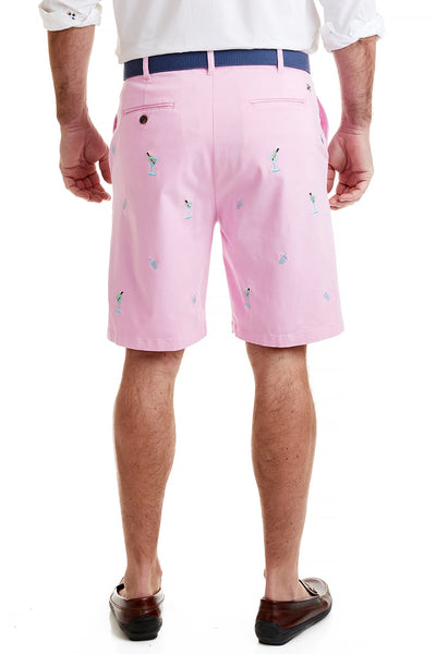 Cisco Short Stretch Twill Pink with Martini & Shaker MENS EMBROIDERED SHORTS Castaway Nantucket Island