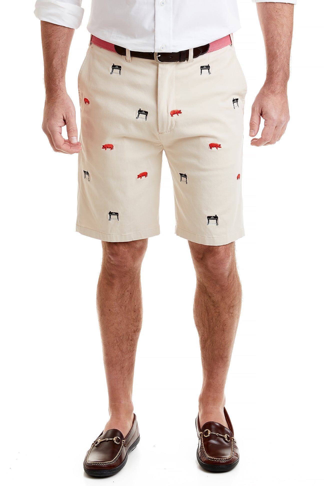 Cisco Short Stretch Twill Stone with Smoker Grill & Pig MENS EMBROIDERED SHORTS Castaway Nantucket Island