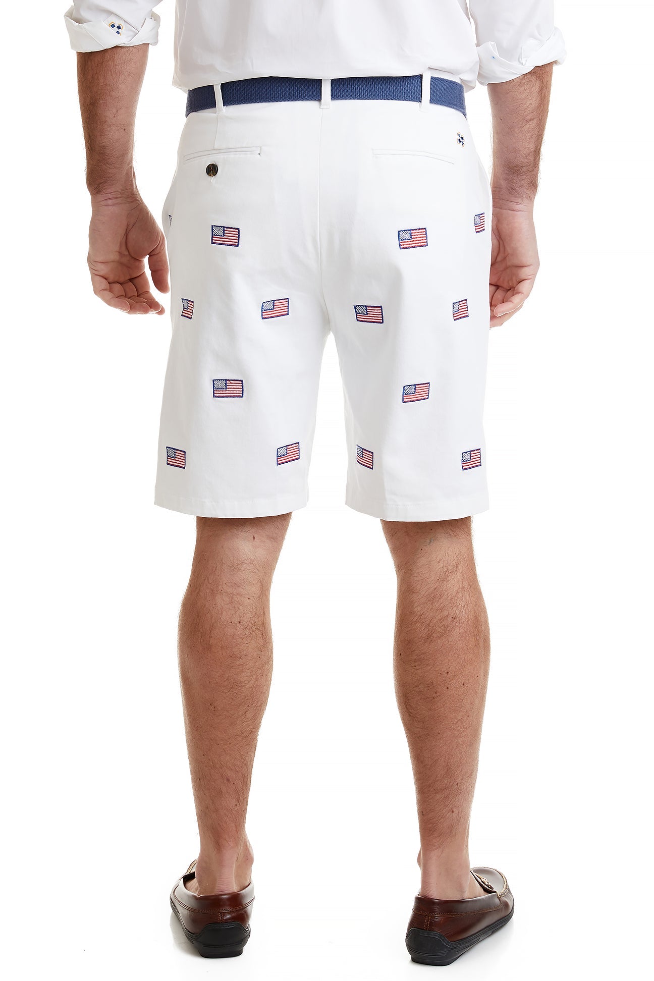 Cisco Short Stretch Twill White with American Flag MENS EMBROIDERED SHORTS Castaway Nantucket Island