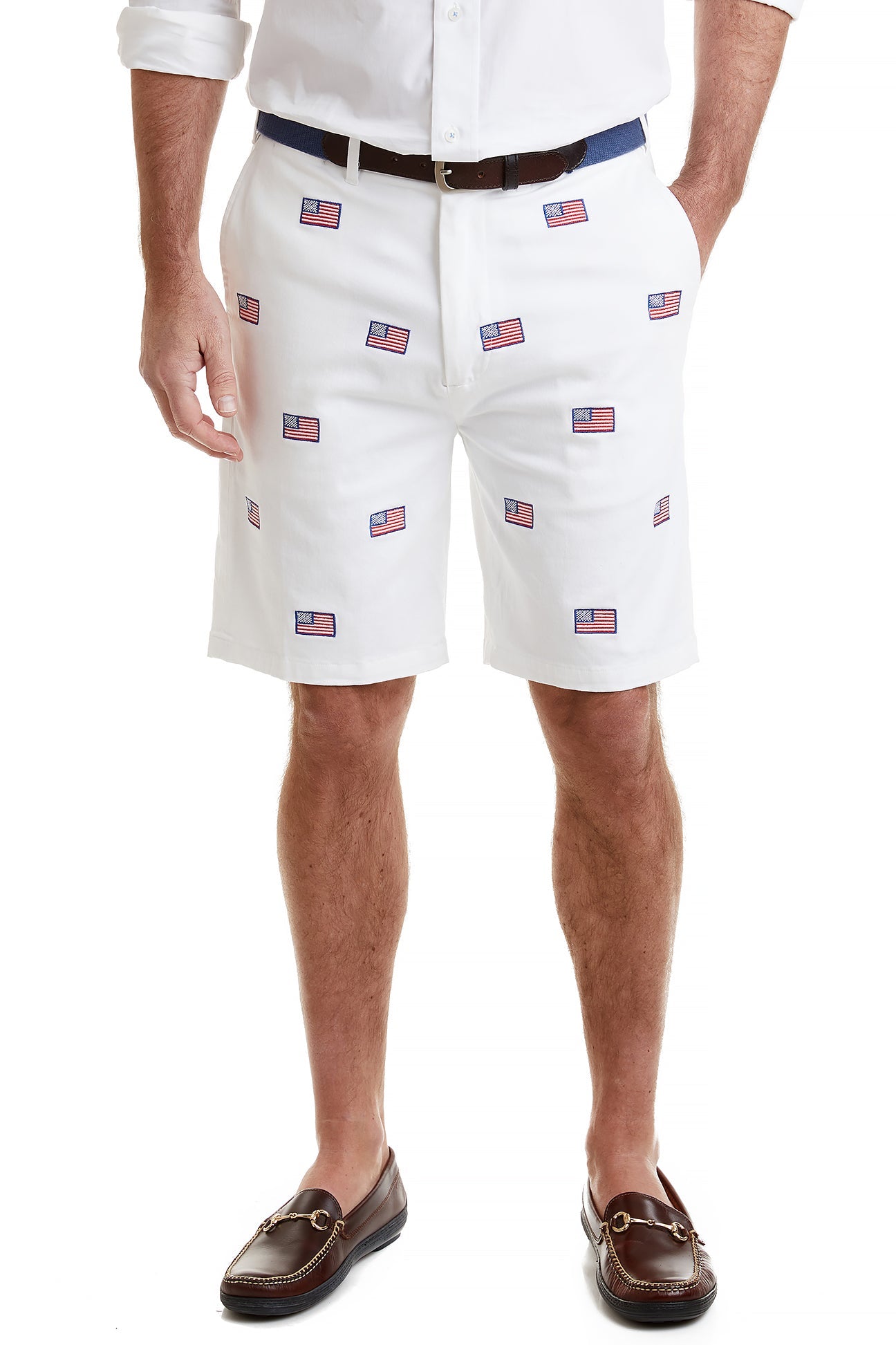 Cisco Short Stretch Twill White with American Flag MENS EMBROIDERED SHORTS Castaway Nantucket Island