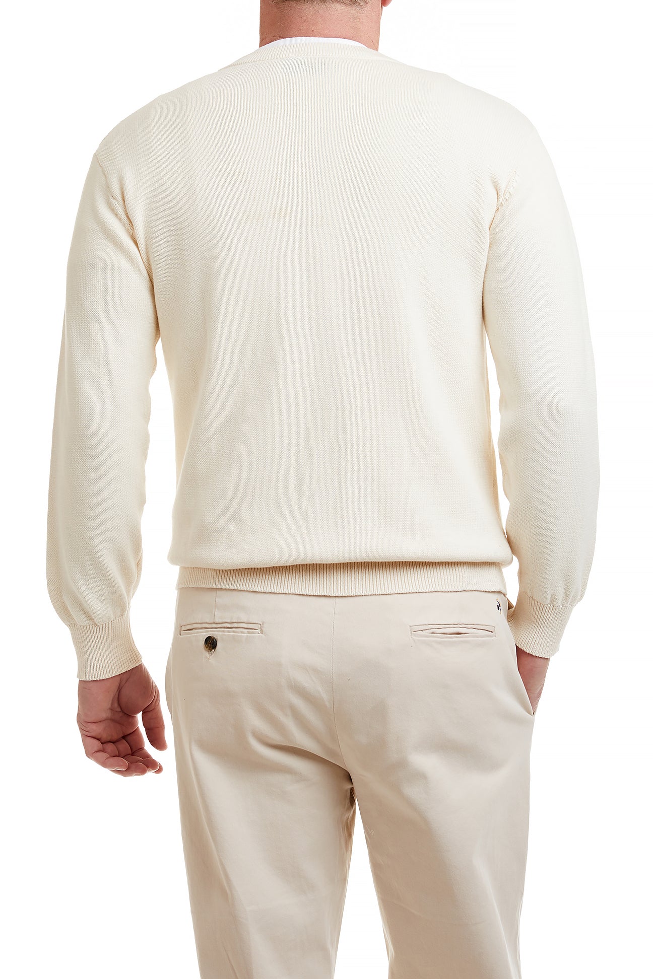 Crew Neck Sweater Cream With American Flag MENS OUTERWEAR Castaway Nantucket Island