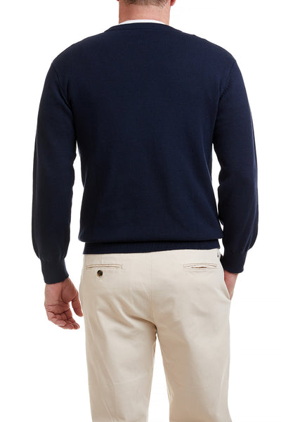 Crew Neck Sweater Navy with American Flag MENS OUTERWEAR Castaway Nantucket Island