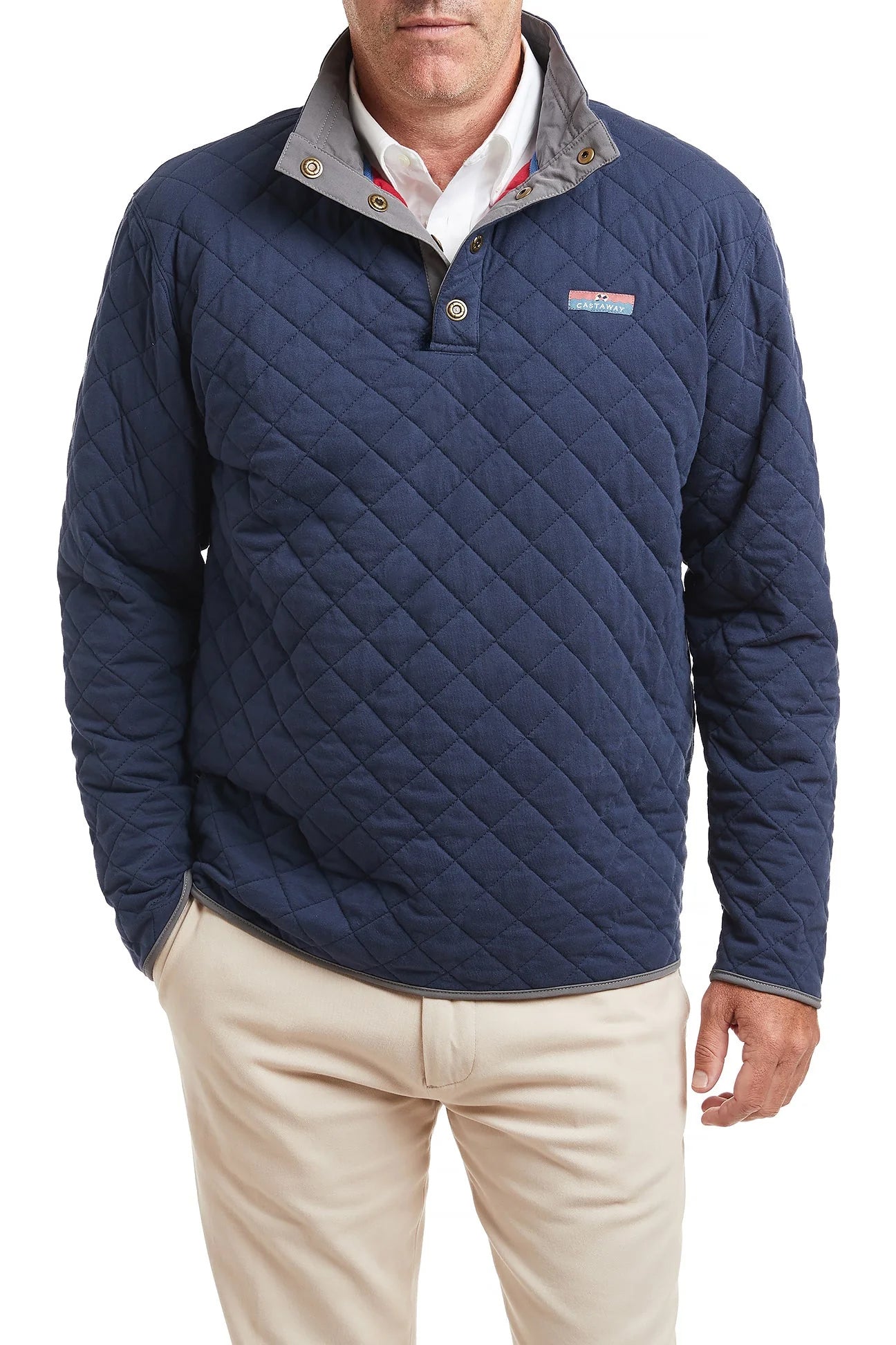 Cross Rip Quilted Sweatshirt Nantucket Navy MENS OUTERWEAR Castaway Nantucket Island