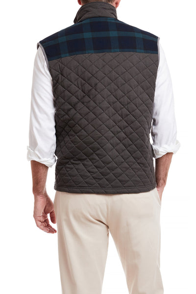 Cross Rip Quilted Vest Charcoal with Blackwatch Trim MENS OUTERWEAR Castaway Nantucket Island