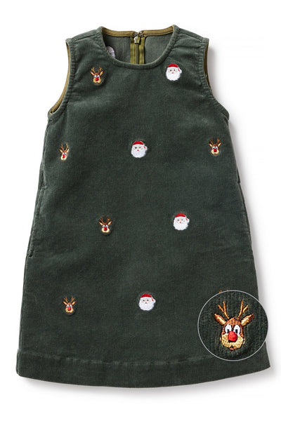 Girls Shift Dress Corduroy Olive with Christmas Night GIRLS DRESSES Castaway Nantucket Island