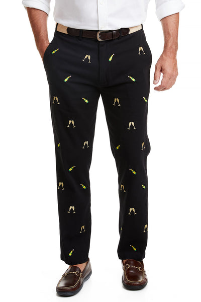 Harbor Pant Black with Champagne Toast MENS EMBROIDERED PANTS Castaway Nantucket Island