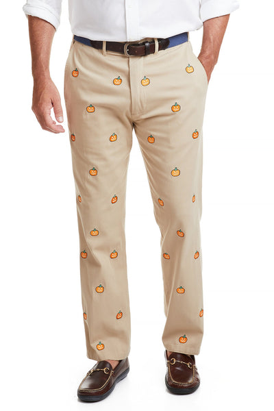 Harbor Pant Khaki with Jack O'Lantern MENS EMBROIDERED PANTS Castaway Nantucket Island