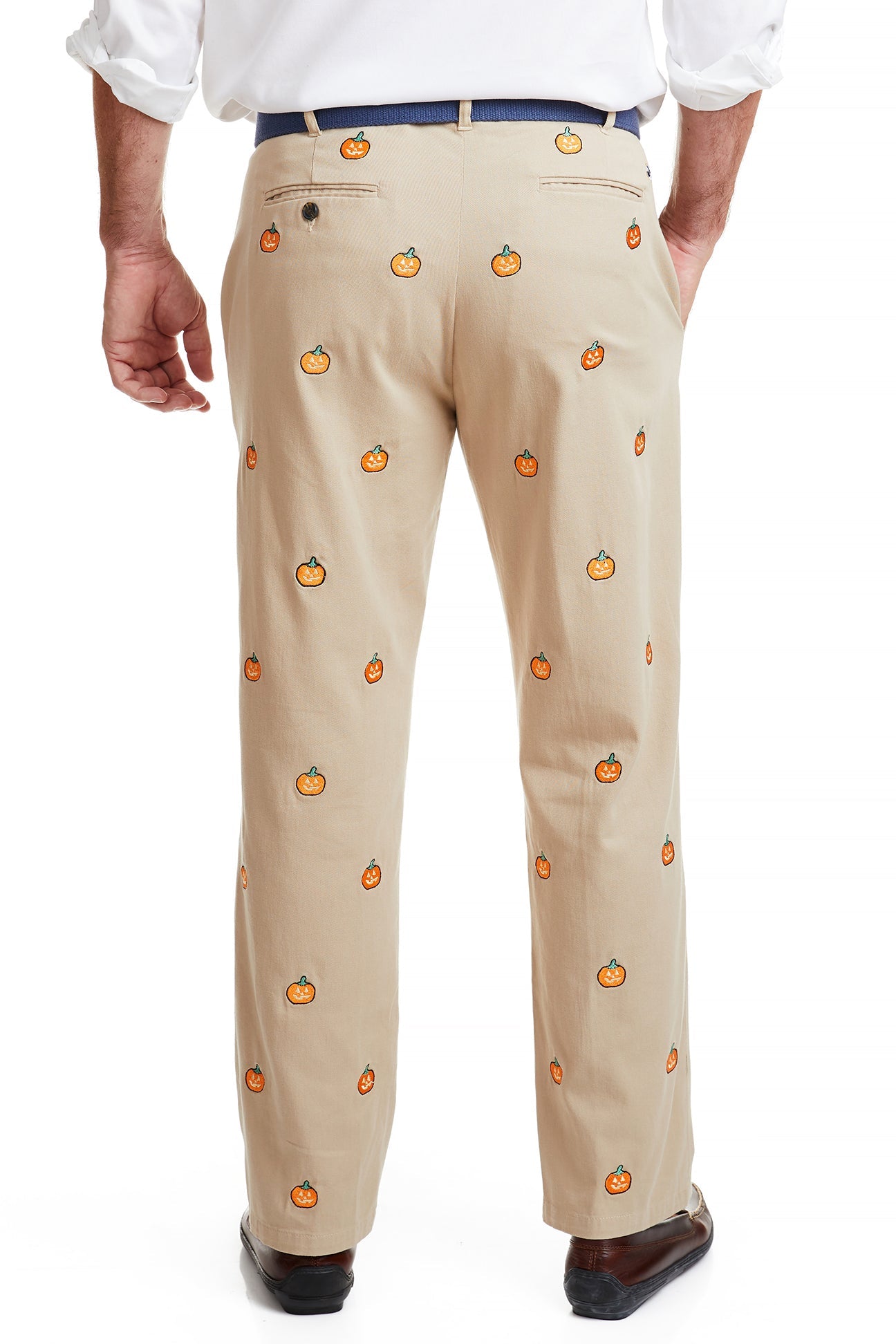 Harbor Pant Khaki with Jack O'Lantern MENS EMBROIDERED PANTS Castaway Nantucket Island