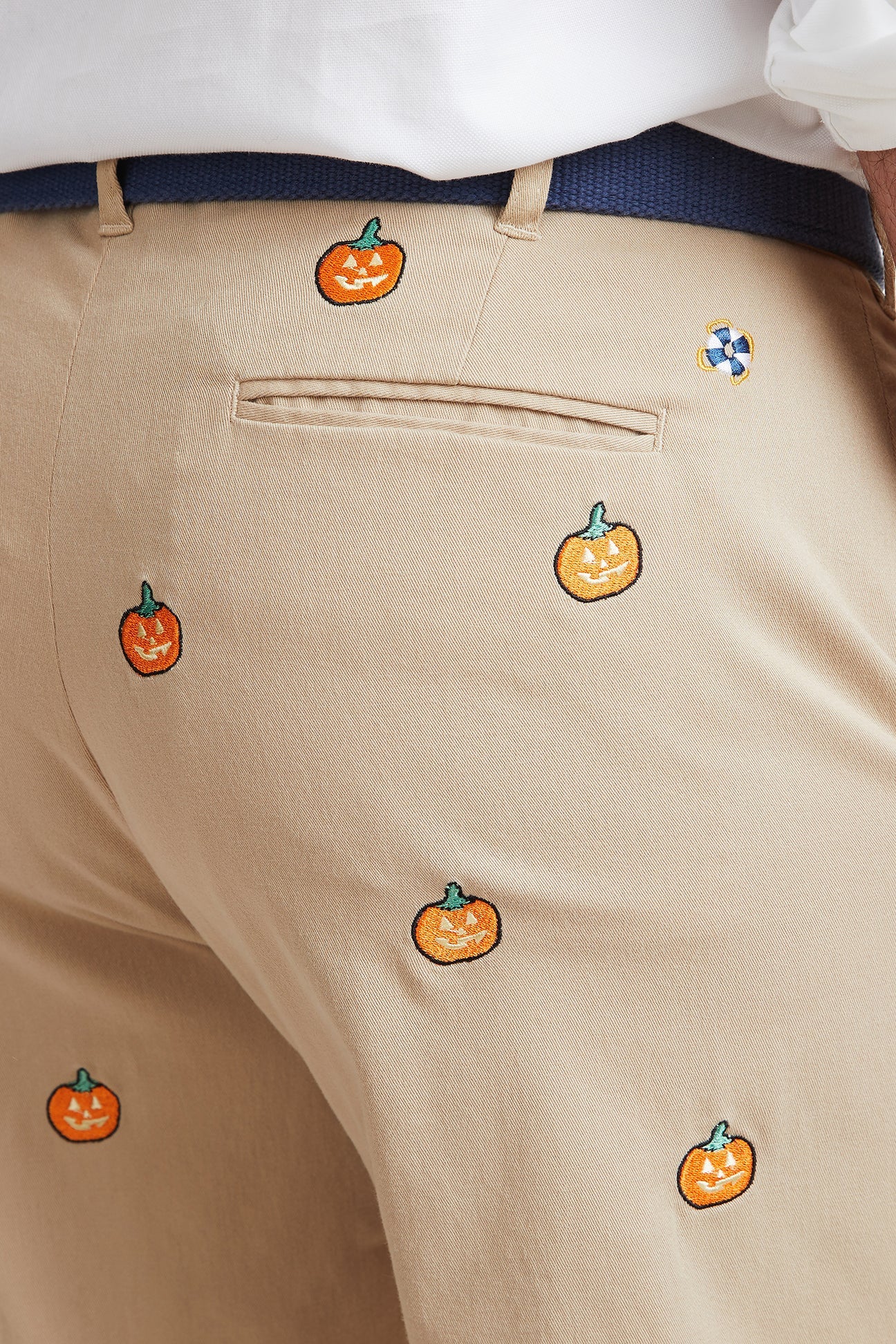 Harbor Pant Khaki with Jack O'Lantern MENS EMBROIDERED PANTS Castaway Nantucket Island