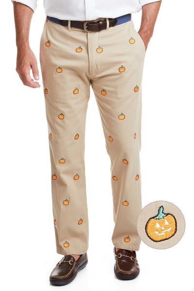 Harbor Pant Khaki with Jack O'Lantern MENS EMBROIDERED PANTS Castaway Nantucket Island